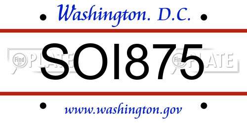 SOI875 District Of Columbia License Plate