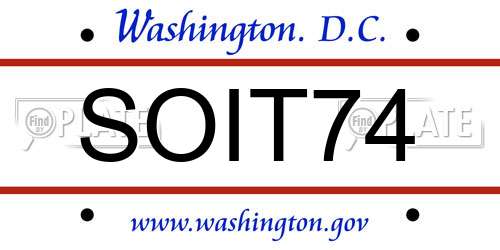 SOIT74 District Of Columbia License Plate