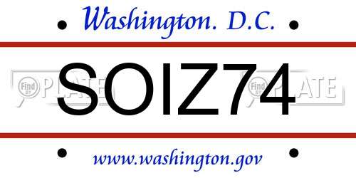 SOIZ74 District Of Columbia License Plate