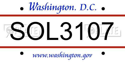 SOL3107 District Of Columbia License Plate