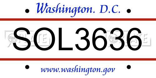 SOL3636 District Of Columbia License Plate