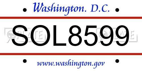 SOL8599 District Of Columbia License Plate