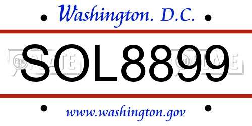 SOL8899 District Of Columbia License Plate