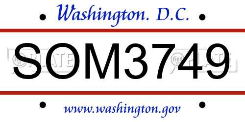 SOM3749 District Of Columbia License Plate