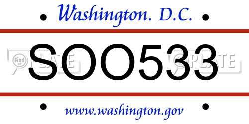SOO533 District Of Columbia License Plate