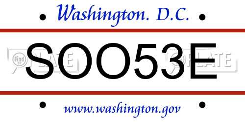 SOO53E District Of Columbia License Plate
