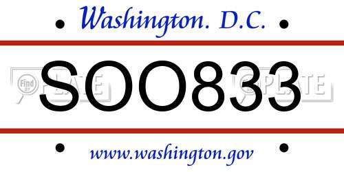 SOO833 District Of Columbia License Plate