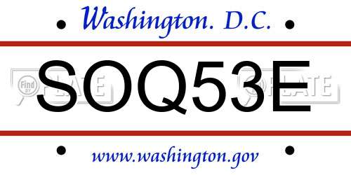 SOQ53E District Of Columbia License Plate