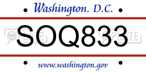 SOQ833 District Of Columbia License Plate