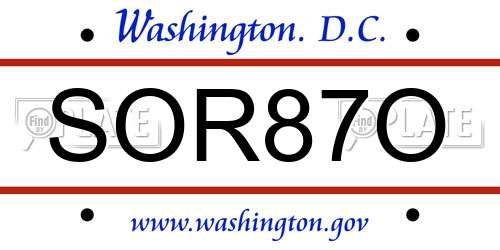 SOR87O District Of Columbia License Plate