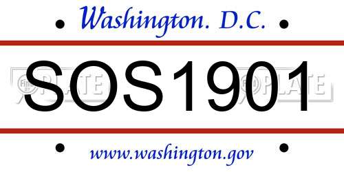 SOS1901 District Of Columbia License Plate