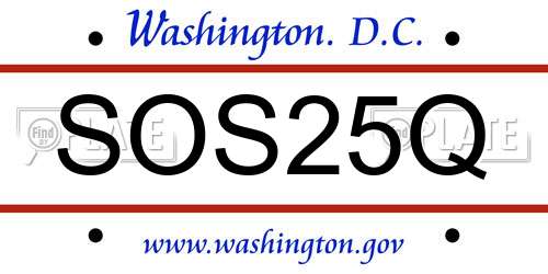 SOS25Q District Of Columbia License Plate