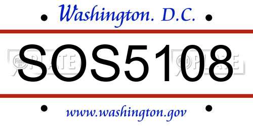 SOS5108 District Of Columbia License Plate