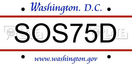 SOS75D District Of Columbia License Plate