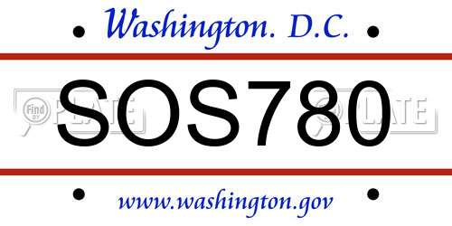 SOS780 District Of Columbia License Plate