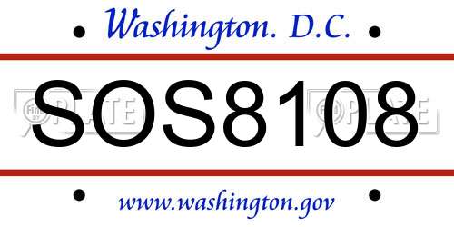 SOS8108 District Of Columbia License Plate