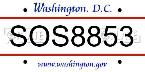 SOS8853 District Of Columbia License Plate