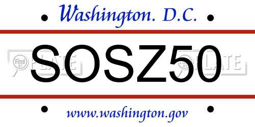 SOSZ50 District Of Columbia License Plate