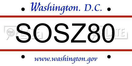 SOSZ80 District Of Columbia License Plate