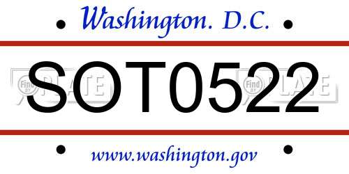 SOT0522 District Of Columbia License Plate