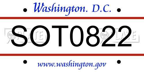 SOT0822 District Of Columbia License Plate