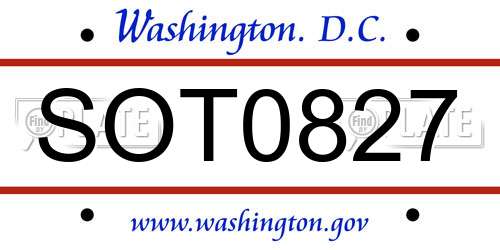SOT0827 District Of Columbia License Plate