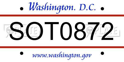 SOT0872 District Of Columbia License Plate