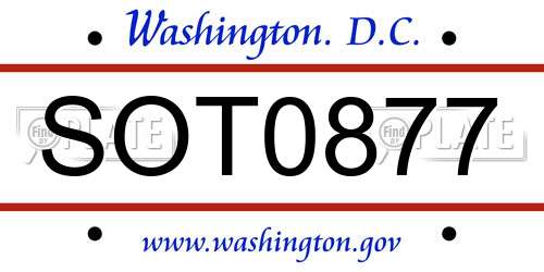 SOT0877 District Of Columbia License Plate