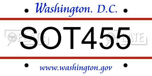 SOT455 District Of Columbia License Plate