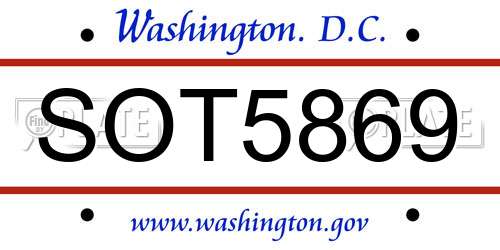 SOT5869 District Of Columbia License Plate