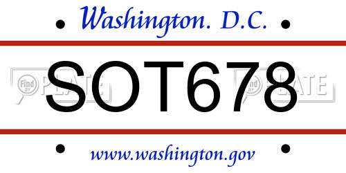 SOT678 District Of Columbia License Plate