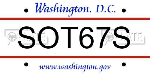 SOT67S District Of Columbia License Plate