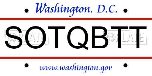 SOTQBTT District Of Columbia License Plate