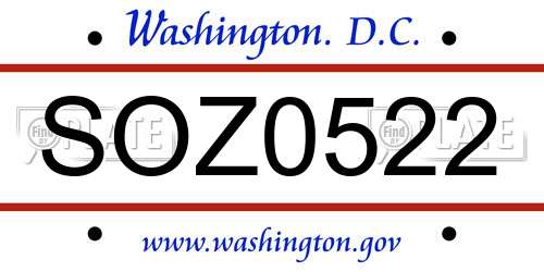 SOZ0522 District Of Columbia License Plate