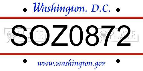SOZ0872 District Of Columbia License Plate