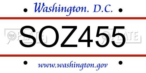SOZ455 District Of Columbia License Plate