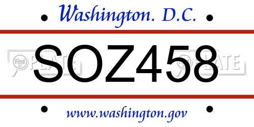 SOZ458 District Of Columbia License Plate