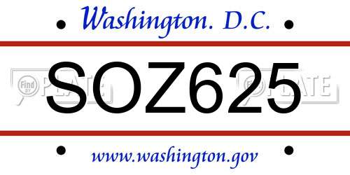 SOZ625 District Of Columbia License Plate