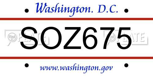 SOZ675 District Of Columbia License Plate