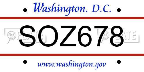 SOZ678 District Of Columbia License Plate