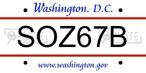 SOZ67B District Of Columbia License Plate