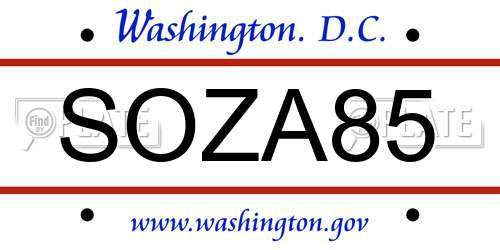 SOZA85 District Of Columbia License Plate