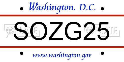 SOZG25 District Of Columbia License Plate