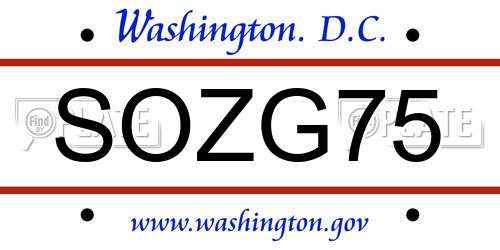 SOZG75 District Of Columbia License Plate