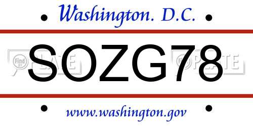 SOZG78 District Of Columbia License Plate