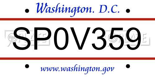 SP0V359 District Of Columbia License Plate