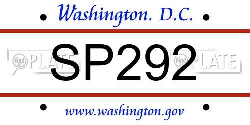 SP292 District Of Columbia License Plate