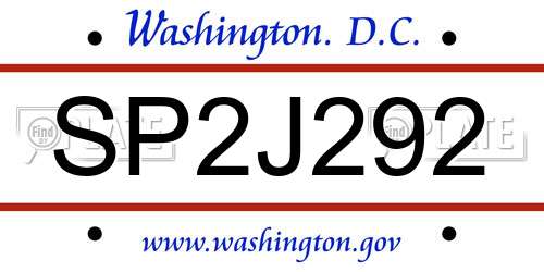 SP2J292 District Of Columbia License Plate