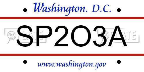 SP2O3A District Of Columbia License Plate