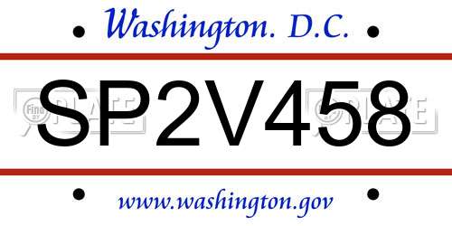 SP2V458 District Of Columbia License Plate